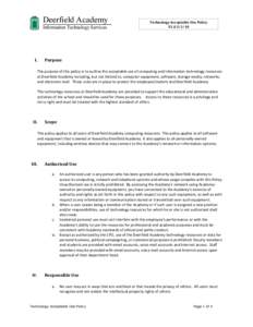 Deerfield Academy  Technology Acceptable Use Policy  V1.0 3/1/10   
