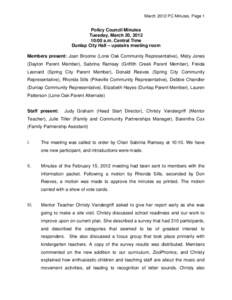 March 2012 PC Minutes, Page 1  Policy Council Minutes Tuesday, March 20, [removed]:00 a.m. Central Time Dunlap City Hall – upstairs meeting room