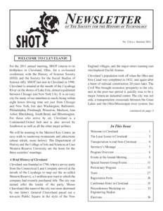 NEWSLETTER OF THE SOCIETY FOR THE HISTORY OF TECHNOLOGY  No. 124 n.s. Summer 2011