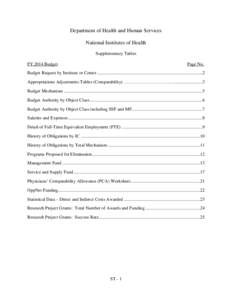 Department of Health and Human Services National Institutes of Health Supplementary Tables FY 2014 Budget  Page No.