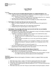 Community Group Study Guide Log & Speck Matthew 7.1-6