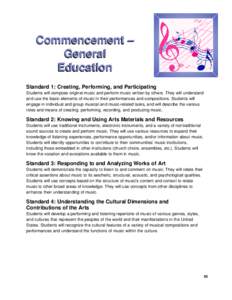 Commencement – General Education Standard 1: Creating, Performing, and Participating Students will compose original music and perform music written by others. They will understand and use the basic elements of music in