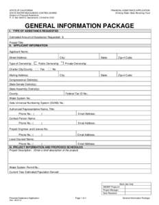 STATE OF CALIFORNIA STATE WATER RESOURCES CONTROL BOARD Division of Financial Assistance P. O. Box[removed], Sacramento, CA[removed]FINANCIAL ASSISTANCE APPLICATION