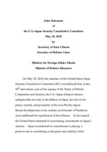 Joint Statement of the U.S.-Japan Security Consultative Committee May 28, 2010 by Secretary of State Clinton