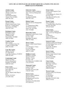 Lista de las oficinas de los secretarios de la parte civil de los tribunales superiores / Directory of Superior Court Special Civil Part Clerk’s Offices