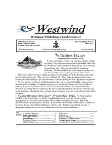 Westwind Westminster Presbyterian Church Newsletter 1941 Shorter Avenue Rome, Georgia[removed]Church Phone[removed]www.wpcrome.org