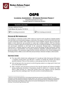 CEPA  LEARNING ASSESSMENT—WORKERS DEFENSE PROJECT Susan Harwood Grant SH22319SH1 Training Program for Construction Workers