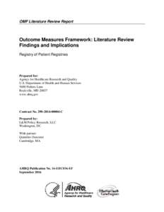 Outcome Measures Framework: Literature Review Findings and Implications