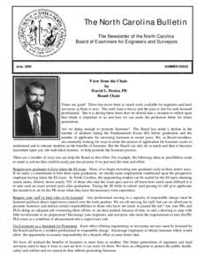 The North Carolina Bulletin The Newsletter of the North Carolina Board of Examiners for Engineers and Surveyors June, 2000