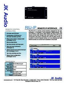 JK Audio REMOTE CONTROL CAPABILITIES RIU-IP REMOTE IP INTERFACE