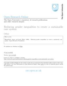 Open Research Online The Open University’s repository of research publications and other research outputs Reducing gender inequalities to create a sustainable care system