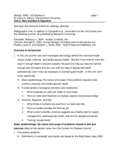 Biology 109N - Life Science 2 Dr. Kerry S. Kilburn, Old Dominion University Unit 2: Diet, Nutrition & Digestion page 1