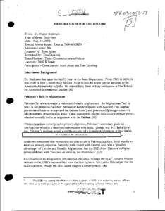 •  MEMORANDUM FOR THE RECORD Event: Dr. Walter Andersen Type of Event: Interview Date: Aug. 14, 2003