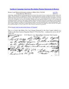 Southern Campaign American Revolution Pension Statements & Rosters Bounty Land Warrant information relating to Hildey Perry VAS160 Transcribed by Will Graves vsl 1 VA[removed]