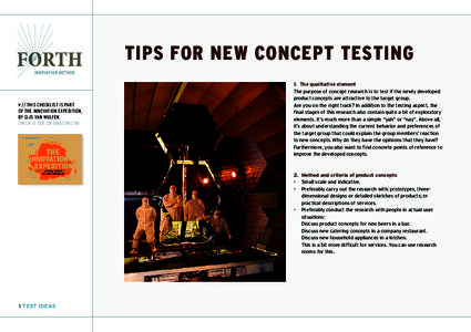 TIPS FOR NEW CONCEPT TESTING > // THIS CHECKLIST IS PART OF THE INNOVATION EXPEDITION, BY GIJS VAN WULFEN. CHECK IT OUT ON AMAZON.COM