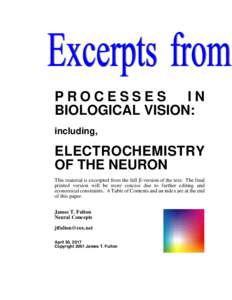 PROCESSES IN BIOLOGICAL VISION: including,  ELECTROCHEMISTRY