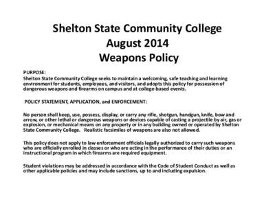 Shelton State Community College August[removed]No Weapons Policy