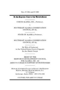 Nos[removed]and[removed]In the Supreme Court of the United States COEUR ALASKA, INC., Petitioner, v. SOUTHEAST ALASKA CONSERVATION