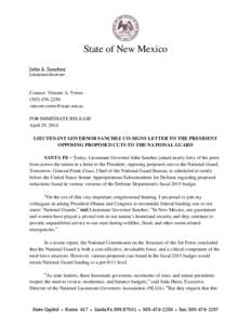 State of New Mexico John A. Sanchez Lieutenant Governor Contact: Vincent A. Torres[removed]