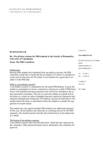 Memorandum on pre-defence 2013