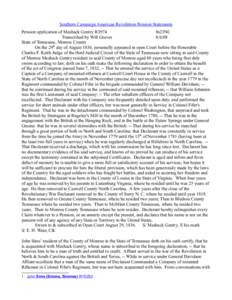 Southern Campaign American Revolution Pension Statements Pension application of Meshack Gentry R3974 fn23NC Transcribed by Will Graves[removed]State of Tennessee, Monroe County