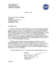 Microsoft Word - NASA Response to Chairwoman Mikulski re Sequester-Enclosure_FINAL_020513.docx