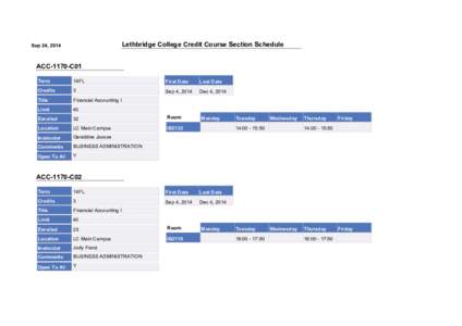 Lethbridge College Credit Course Section Schedule  Sep 24, 2014 ACC-1170-C01 Term