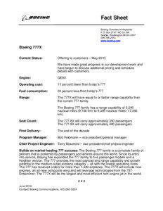 Fact Sheet Boeing Commercial Airplanes P.O. Box 3707 MC 03-XW