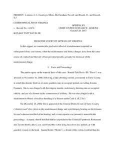 PRESENT: Lemons, C.J., Goodwyn, Mims, McClanahan, Powell, and Roush, JJ., and Russell, S.J. COMMONWEALTH OF VIRGINIA v. Record NoOPINION BY