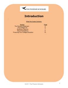 Introduction . What this Guide Contains: Section The Personal Statement The College List