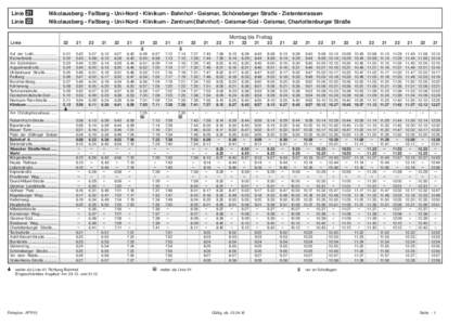 Linie 21 Linie 22 Nikolausberg - Faßberg - Uni-Nord - Klinikum - Bahnhof - Geismar, Scho¨neberger Straße - Zietenterrassen Nikolausberg - Faßberg - Uni-Nord - Klinikum - Zentrum/(Bahnhof) - Geismar-Su¨d - Geismar, C