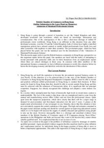 LC Paper No.CB[removed]) British Chamber of Commerce in Hong Kong Outline Submission to the Legco Panel on Manpower Admission of Mainland Professionals Scheme Introduction 1. Hong Kong is going through a period of