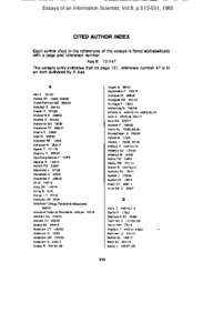 Essays of an Information Scientist, Vol:8, p[removed], 1985  CITED AUTHOR INDEX Each author cited in the references of the essays is listed alphabetically with a page and reference number. Aas K