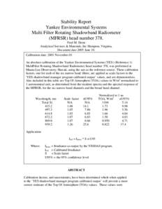 Stability Report Yankee Environmental Systems Multi Filter Rotating Shadowband Radiometer (MFRSR) head number 378. Fred M. Denn Analytical Services & Materials, Inc Hampton, Virginia.