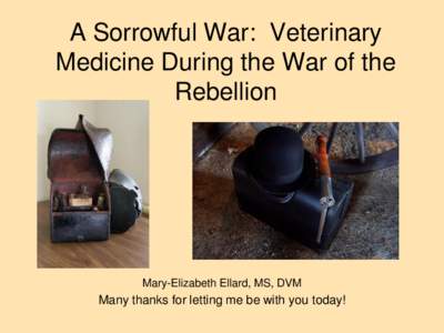 A Sorrowful War: Veterinary Medicine During the War of the Rebellion Mary-Elizabeth Ellard, MS, DVM