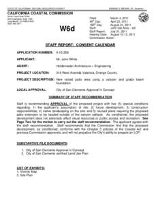 California Coastal Commission Staff Report and Recommendation Regarding Permit Application No[removed]White, San Clemente)