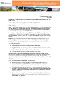 Project Summary sheet CCA 22a Economic Values of Natural Resources and Natural Environments on the NSW Coast. Author: Gillespie Economics, Ag-Econ-Plus and Eco Logical Australia.