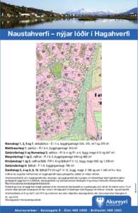 Naustahverfi – nýjar lóðir í Hagahverfi  Nonnahagi 1, 3, 5 og 7, einbýlishús – E I-II a, byggingarmagn 504, 470, 447 og 379 m². Matthíasarhagi 1, parhús – R II b-4, byggingarmagn 334 m². Geirþrúðarhagi