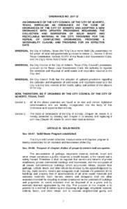 ORDINANCE NO. 15-F-17 AN ORDINANCE OF THE CITY COUNCIL OF THE CITY OF SCHERTZ, TEXAS, REPEALING AN ORDINANCE OF THE CODE OF ORDINANCES OF THE CITY OF SCHERTZ AND ADOPTING A NEW ORDINANCE WITH UPDATED PROVISIONS REGARDING