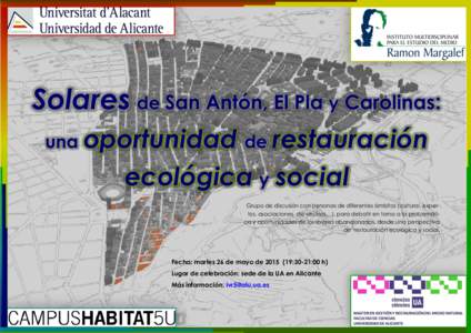 Solares de San Antón, El Pla y Carolinas: una oportunidad de restauración ecológica y social Grupo de discusión con personas de diferentes ámbitos (cultural, expertos, asociaciones de vecinos…), para debatir en to