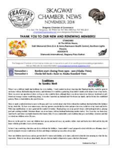 SKAGWAY CHAMBER NEWS november 2014 Skagway Chamber of Commerce P.O. Box 194, Skagway, AKTel: Fax: 