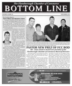 The Flamborough Chamber of Commerce  BOTTOM LINE VOLUME 9, ISSUE 10  NOVEMBER, 2012