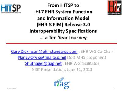 From HITSP to HL7 EHR System Function and Information Model (EHR-S FIM) Release 3.0 Interoperability Specifications … a Ten Year Journey