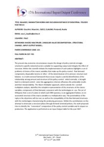      TITLE: BALANCE, MANHATTAN NORM AND EUCLIDEAN DISTANCE OF INDUSTRIAL  POLICIES  FOR THE US  AUTHORS: Ciaschini, Maurizio ; SOCCI, CLAUDIO; Pretaroli, Rosita 