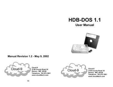 HDB-DOS 1.1 User Manual Manual RevisionMay 9, 2002  Cloud-9
