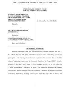Case 1:13-cv[removed]RLW Document 37 Filed[removed]Page 1 of 63  UNITED STATES DISTRICT COURT FOR THE DISTRICT OF COLUMBIA NATIONAL ASSOCIATION OF MANUFACTURERS, CHAMBER