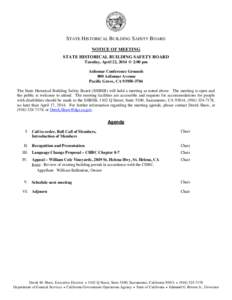 State Historical Building Safety Board Agenda, April 22, 2014