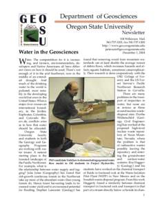 Department of Geosciences Oregon State University Newsletter  Water in the Geosciences