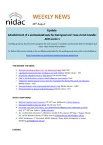 WEEKLY NEWS 28th August Update: Establishment of a professional body for Aboriginal and Torres Strait Islander AOD workers