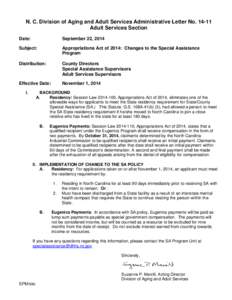 N. C. Division of Aging and Adult Services Administrative Letter No[removed]Adult Services Section Date: September 22, 2014